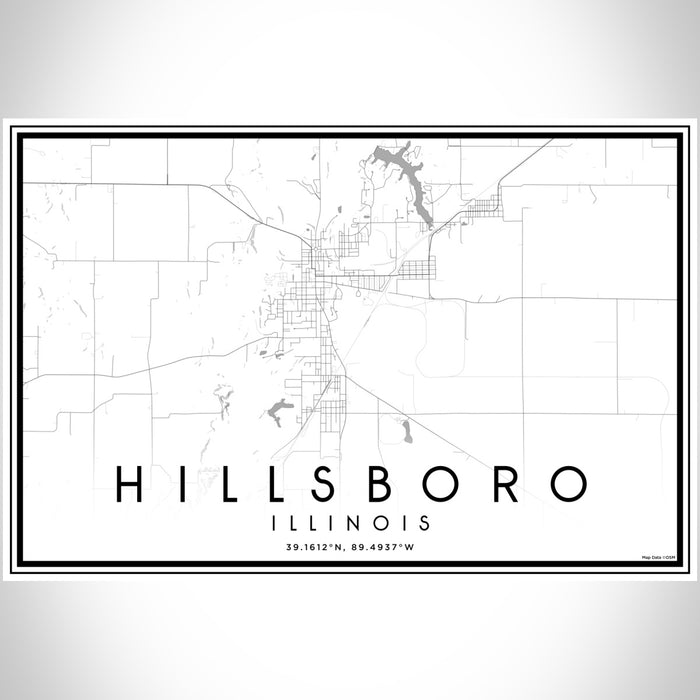 Hillsboro Illinois Map Print Landscape Orientation in Classic Style With Shaded Background