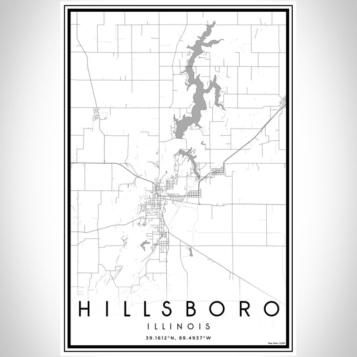 Hillsboro Illinois Map Print Portrait Orientation in Classic Style With Shaded Background