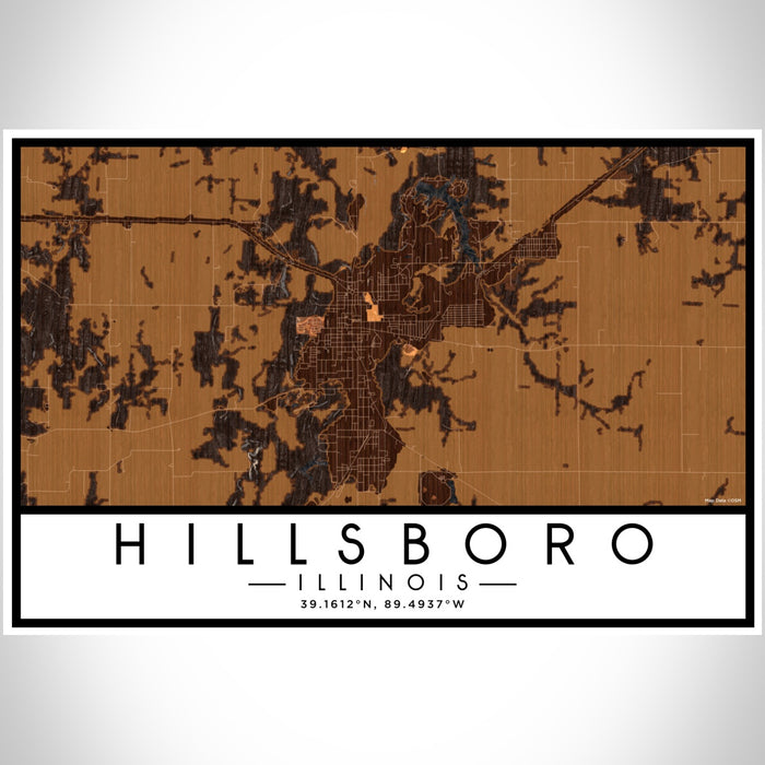 Hillsboro Illinois Map Print Landscape Orientation in Ember Style With Shaded Background