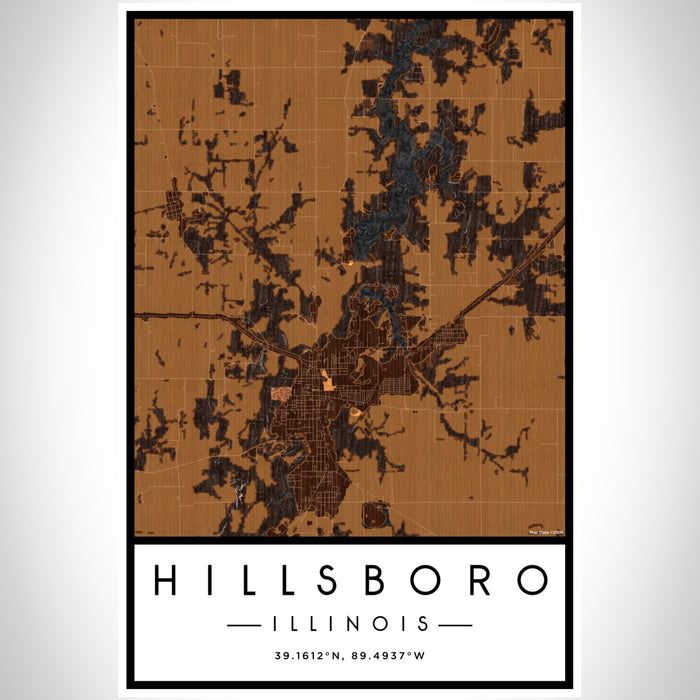 Hillsboro Illinois Map Print Portrait Orientation in Ember Style With Shaded Background