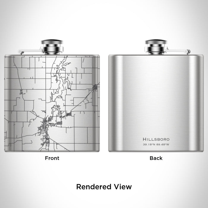 Rendered View of Hillsboro Illinois Map Engraving on 6oz Stainless Steel Flask