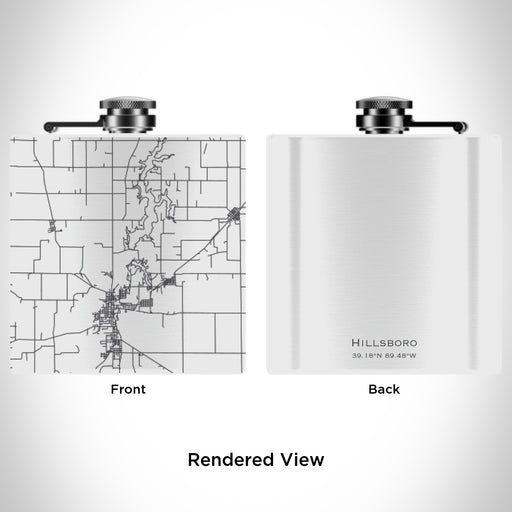 Rendered View of Hillsboro Illinois Map Engraving on 6oz Stainless Steel Flask in White