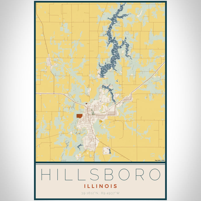 Hillsboro Illinois Map Print Portrait Orientation in Woodblock Style With Shaded Background