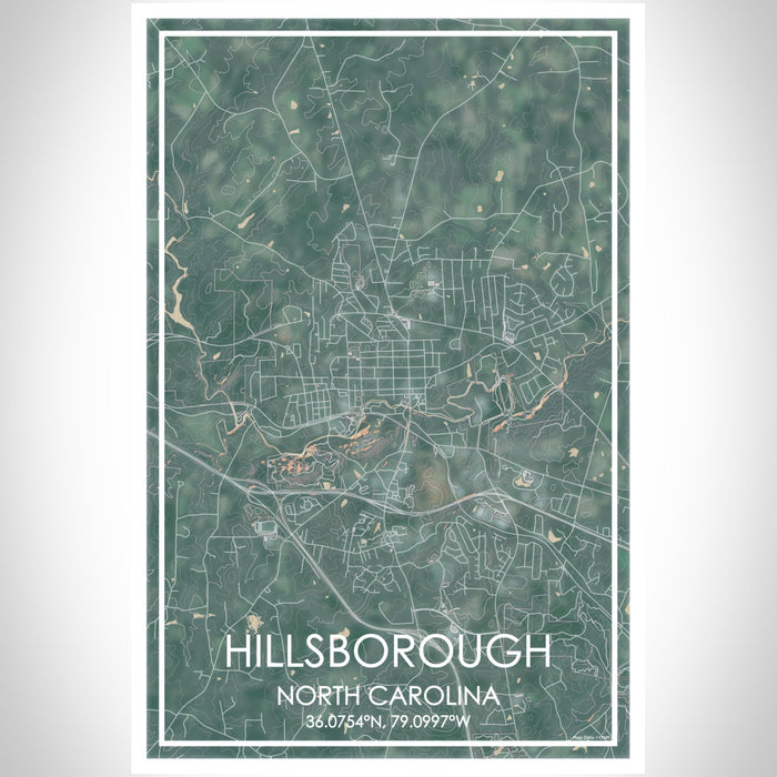 Hillsborough North Carolina Map Print Portrait Orientation in Afternoon Style With Shaded Background