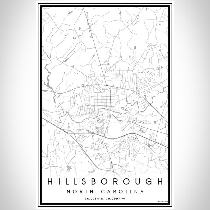 Hillsborough North Carolina Map Print Portrait Orientation in Classic Style With Shaded Background