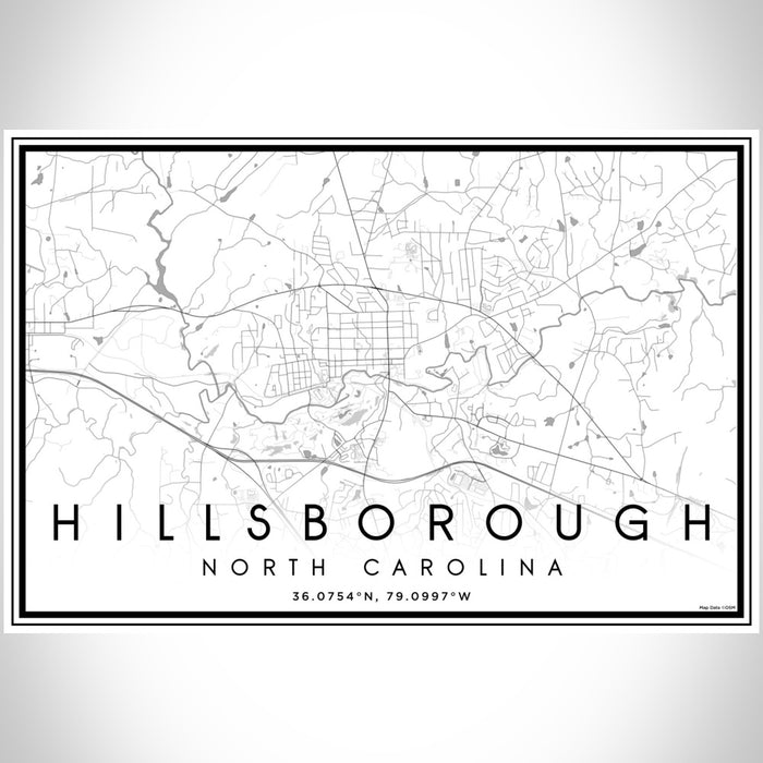 Hillsborough North Carolina Map Print Landscape Orientation in Classic Style With Shaded Background