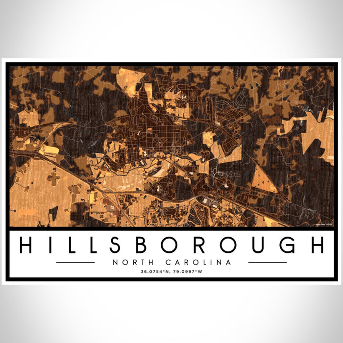 Hillsborough North Carolina Map Print Landscape Orientation in Ember Style With Shaded Background