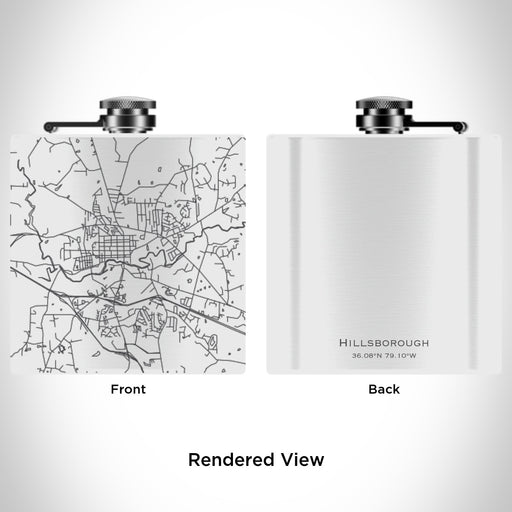 Rendered View of Hillsborough North Carolina Map Engraving on 6oz Stainless Steel Flask in White