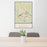 24x36 Hillsborough North Carolina Map Print Portrait Orientation in Woodblock Style Behind 2 Chairs Table and Potted Plant