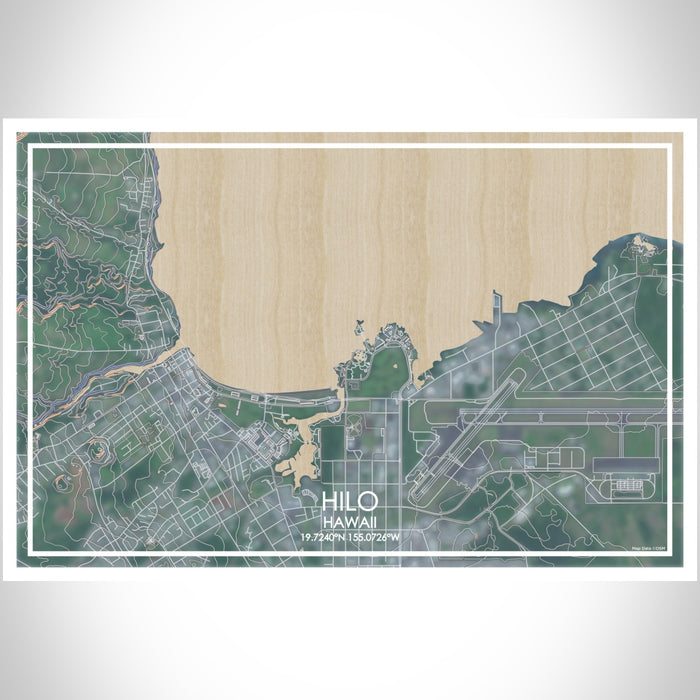 Hilo Hawaii Map Print Landscape Orientation in Afternoon Style With Shaded Background