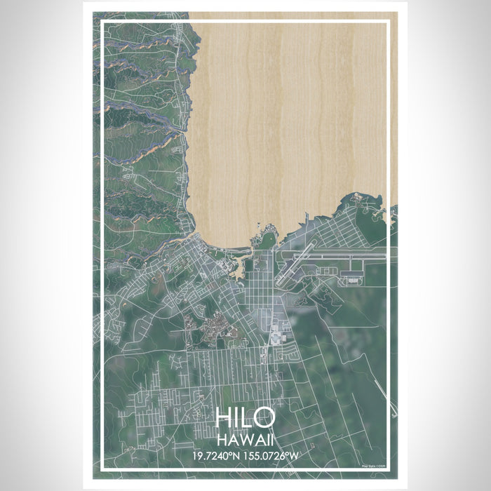 Hilo Hawaii Map Print Portrait Orientation in Afternoon Style With Shaded Background