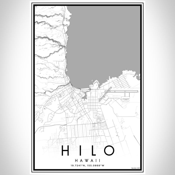 Hilo Hawaii Map Print Portrait Orientation in Classic Style With Shaded Background