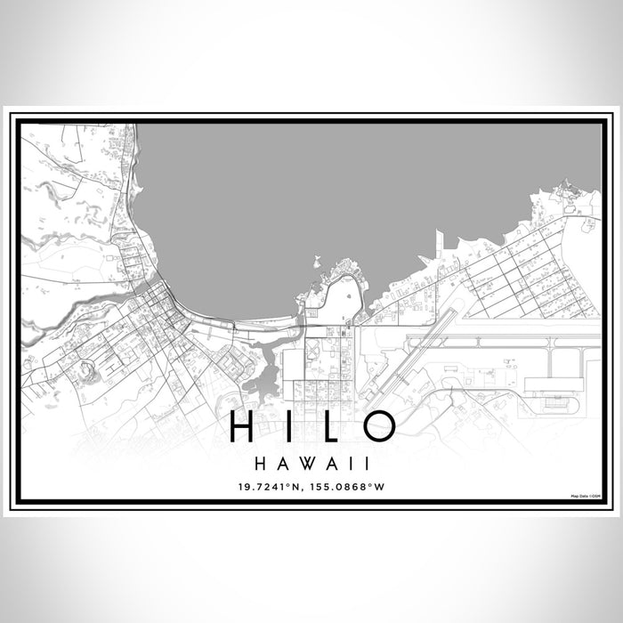 Hilo Hawaii Map Print Landscape Orientation in Classic Style With Shaded Background