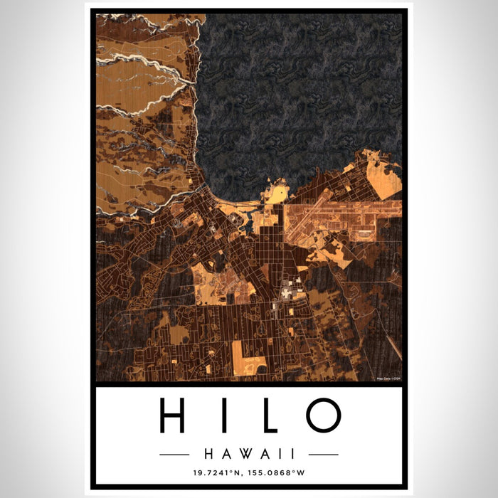 Hilo Hawaii Map Print Portrait Orientation in Ember Style With Shaded Background