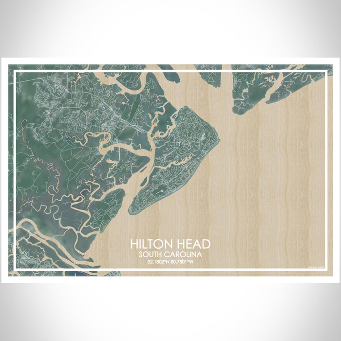 Hilton Head South Carolina Map Print Landscape Orientation in Afternoon Style With Shaded Background