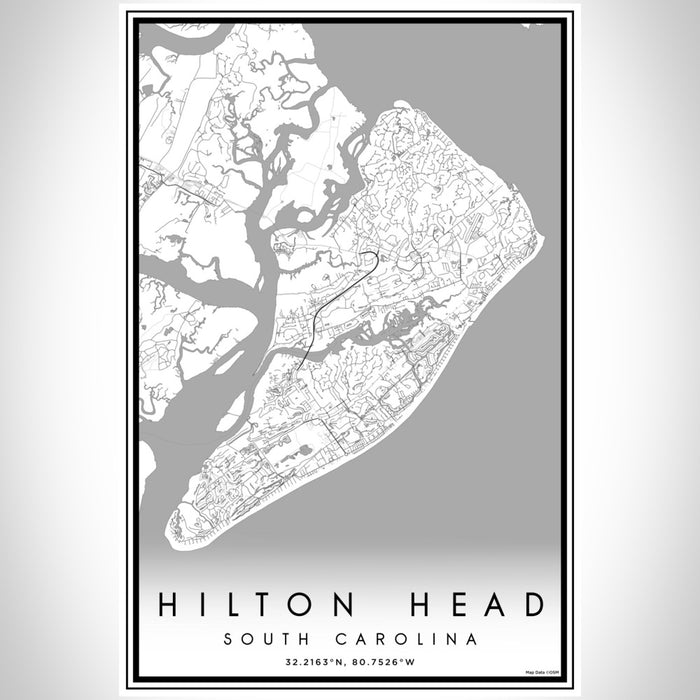 Hilton Head South Carolina Map Print Portrait Orientation in Classic Style With Shaded Background