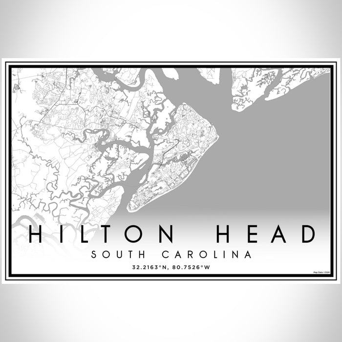 Hilton Head South Carolina Map Print Landscape Orientation in Classic Style With Shaded Background