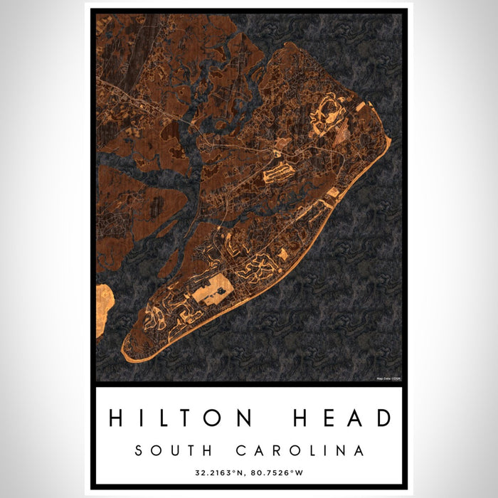Hilton Head South Carolina Map Print Portrait Orientation in Ember Style With Shaded Background