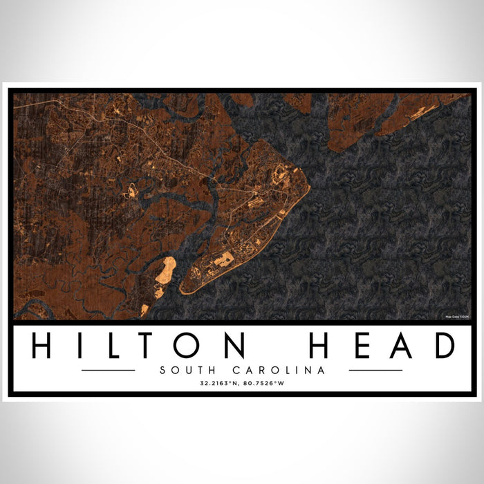 Hilton Head South Carolina Map Print Landscape Orientation in Ember Style With Shaded Background
