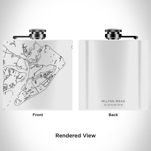 Rendered View of Hilton Head South Carolina Map Engraving on 6oz Stainless Steel Flask in White
