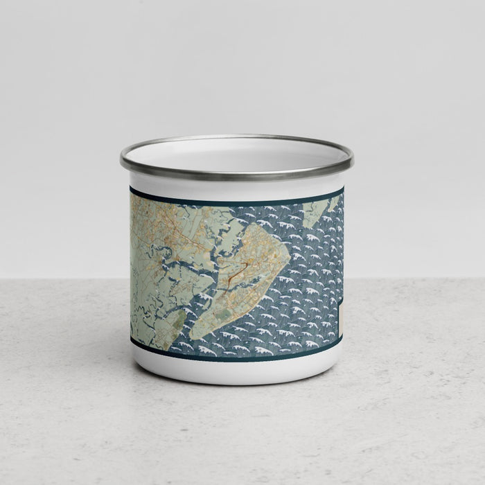 Front View Custom Hilton Head South Carolina Map Enamel Mug in Woodblock