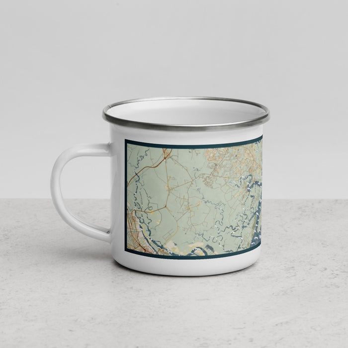 Left View Custom Hilton Head South Carolina Map Enamel Mug in Woodblock