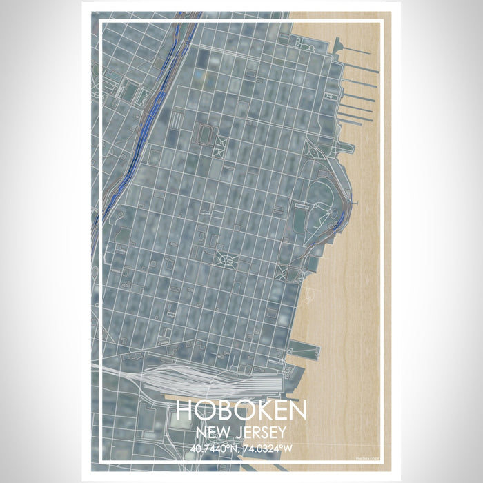 Hoboken New Jersey Map Print Portrait Orientation in Afternoon Style With Shaded Background
