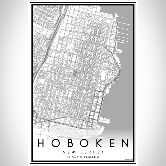 Hoboken New Jersey Map Print Portrait Orientation in Classic Style With Shaded Background