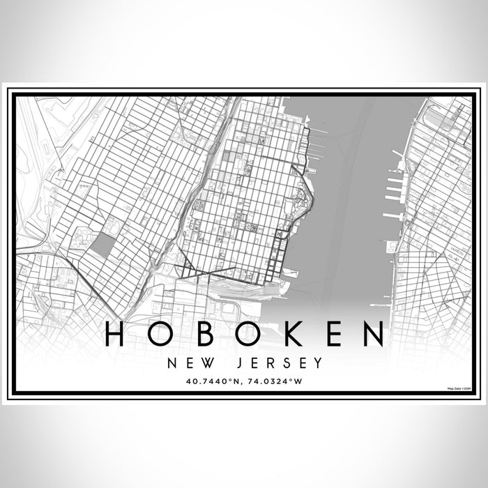 Hoboken New Jersey Map Print Landscape Orientation in Classic Style With Shaded Background