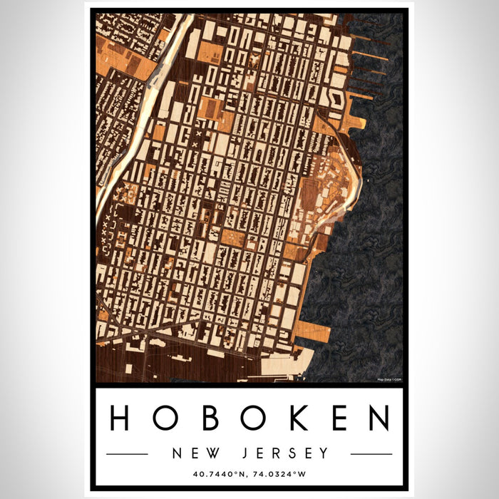 Hoboken New Jersey Map Print Portrait Orientation in Ember Style With Shaded Background