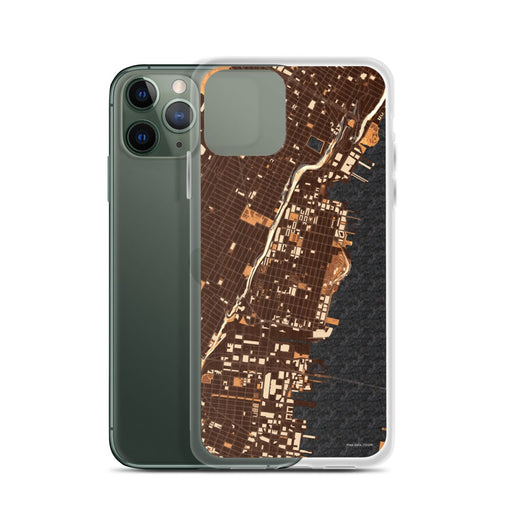 Custom Hoboken New Jersey Map Phone Case in Ember on Table with Laptop and Plant