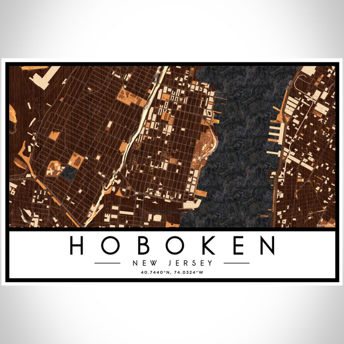 Hoboken New Jersey Map Print Landscape Orientation in Ember Style With Shaded Background
