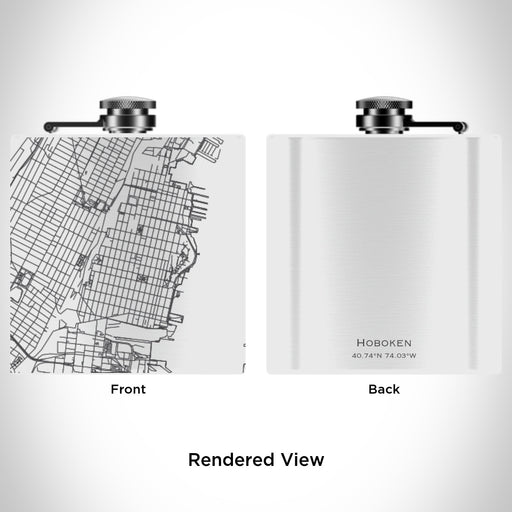 Rendered View of Hoboken New Jersey Map Engraving on 6oz Stainless Steel Flask in White
