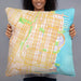 Person holding 22x22 Custom Hoboken New Jersey Map Throw Pillow in Watercolor