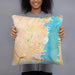 Person holding 18x18 Custom Hoboken New Jersey Map Throw Pillow in Watercolor
