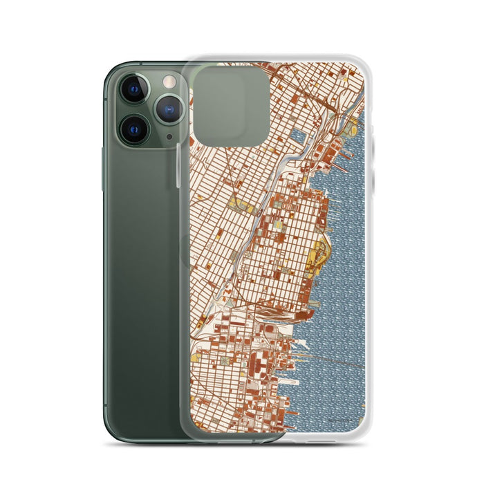 Custom Hoboken New Jersey Map Phone Case in Woodblock on Table with Laptop and Plant