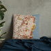 Custom Hoboken New Jersey Map Throw Pillow in Woodblock on Bedding Against Wall
