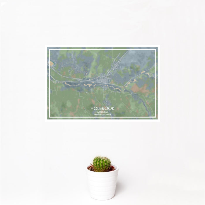 12x18 Holbrook Arizona Map Print Landscape Orientation in Afternoon Style With Small Cactus Plant in White Planter