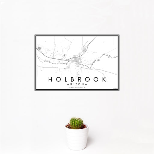 12x18 Holbrook Arizona Map Print Landscape Orientation in Classic Style With Small Cactus Plant in White Planter