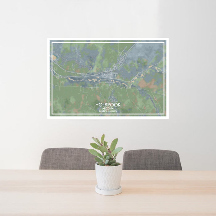 24x36 Holbrook Arizona Map Print Lanscape Orientation in Afternoon Style Behind 2 Chairs Table and Potted Plant