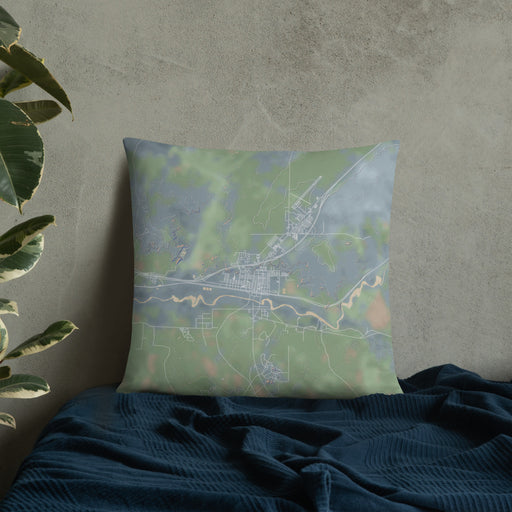 Custom Holbrook Arizona Map Throw Pillow in Afternoon on Bedding Against Wall