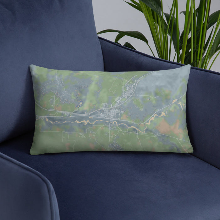 Custom Holbrook Arizona Map Throw Pillow in Afternoon on Blue Colored Chair