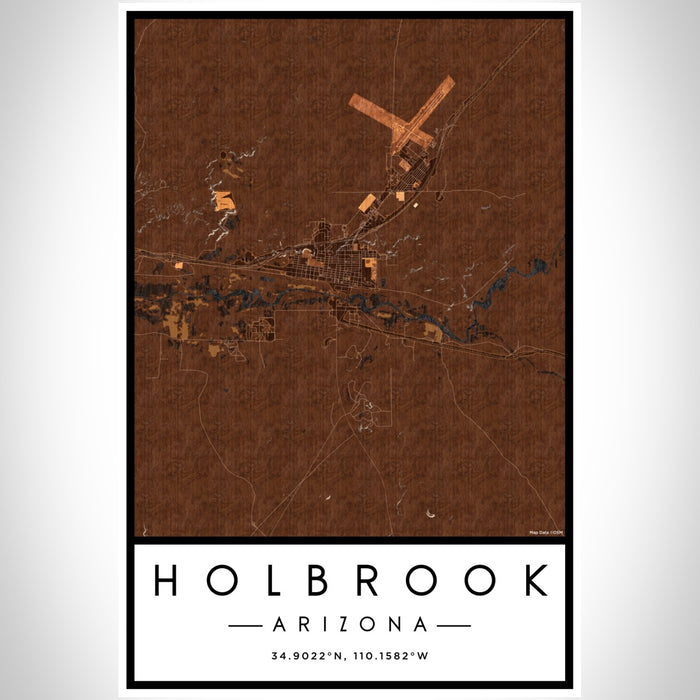 Holbrook Arizona Map Print Portrait Orientation in Ember Style With Shaded Background