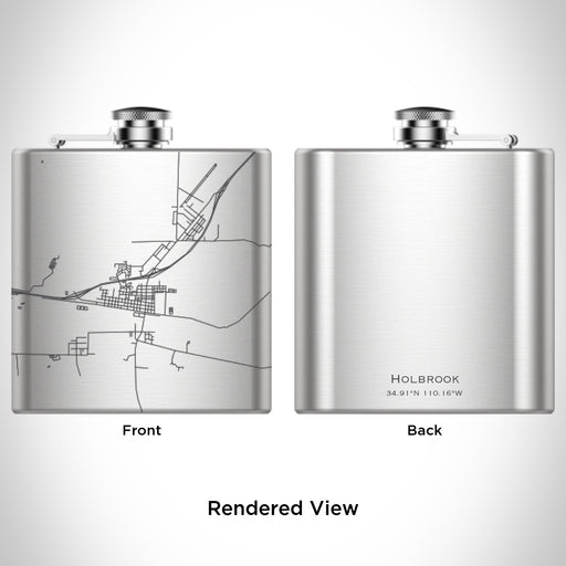 Rendered View of Holbrook Arizona Map Engraving on 6oz Stainless Steel Flask