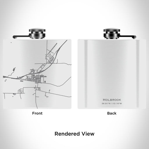 Rendered View of Holbrook Arizona Map Engraving on 6oz Stainless Steel Flask in White