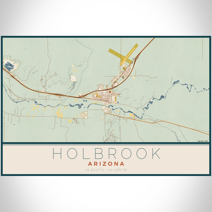 Holbrook Arizona Map Print Landscape Orientation in Woodblock Style With Shaded Background