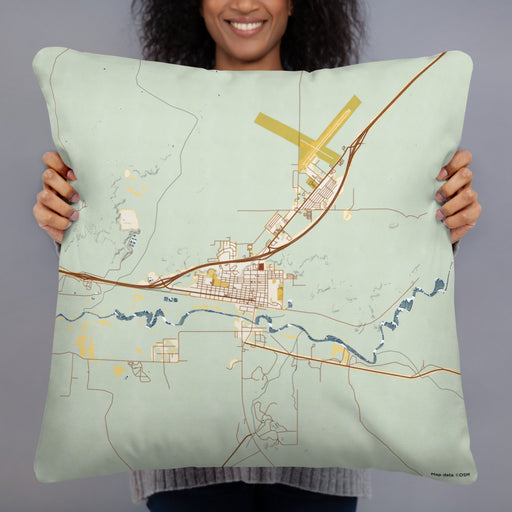 Person holding 22x22 Custom Holbrook Arizona Map Throw Pillow in Woodblock