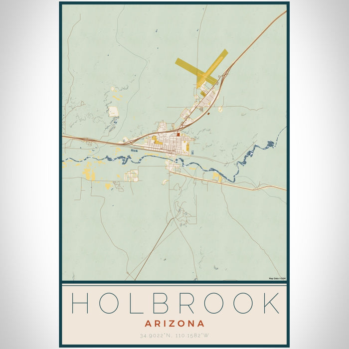 Holbrook Arizona Map Print Portrait Orientation in Woodblock Style With Shaded Background
