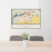 24x36 Holland Michigan Map Print Lanscape Orientation in Woodblock Style Behind 2 Chairs Table and Potted Plant