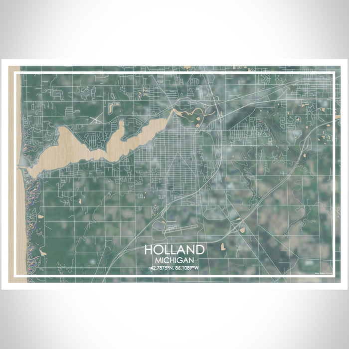 Holland Michigan Map Print Landscape Orientation in Afternoon Style With Shaded Background